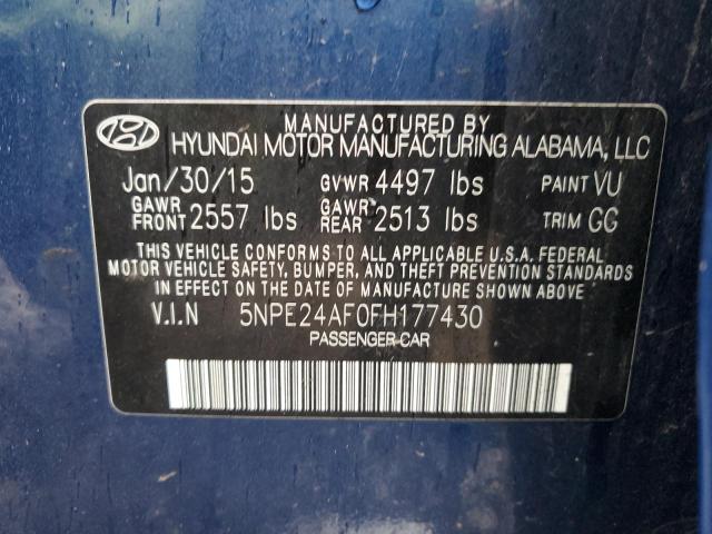 5NPE24AF0FH177430 - 2015 HYUNDAI SONATA SE BLUE photo 12