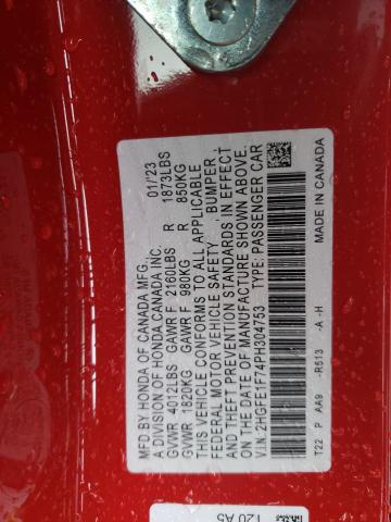 2HGFE1F74PH304753 - 2023 HONDA CIVIC EX RED photo 13