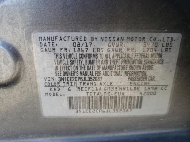 3N1CE2CP6JL352087 - 2018 NISSAN VERSA NOTE S GRAY photo 13