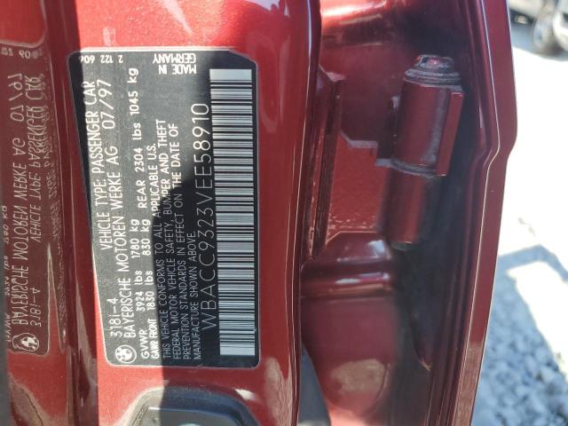 WBACC9323VEE58910 - 1997 BMW 318 I RED photo 12