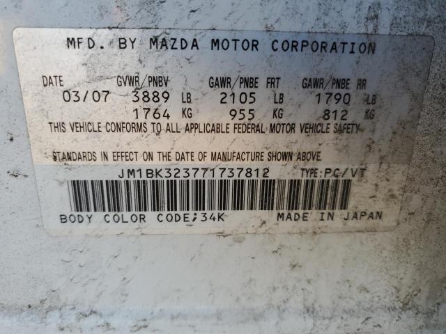 JM1BK323771737812 - 2007 MAZDA 3 S WHITE photo 12