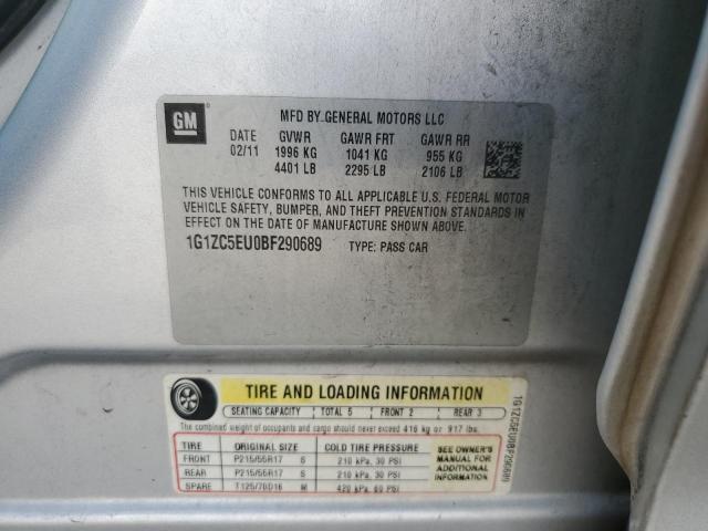 1G1ZC5EU0BF290689 - 2011 CHEVROLET MALIBU 1LT SILVER photo 12