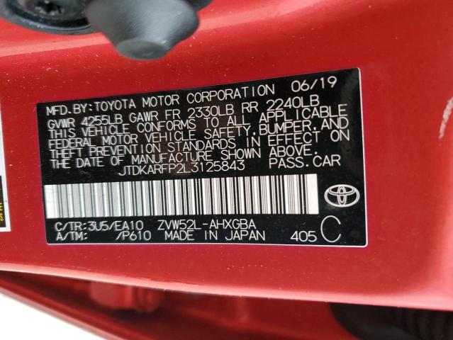 JTDKARFP2L3125843 - 2020 TOYOTA PRIUS PRIM LE RED photo 12