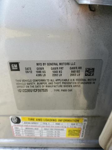 1G1ZC5EU1CF397526 - 2012 CHEVROLET MALIBU 1LT SILVER photo 12