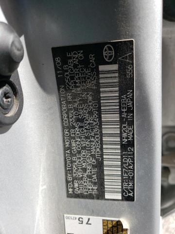 JTDKB20U393499101 - 2009 TOYOTA PRIUS SILVER photo 12