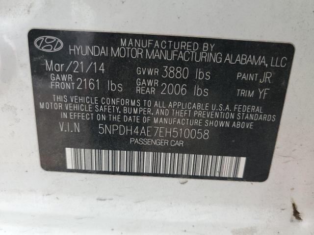 5NPDH4AE7EH510058 - 2014 HYUNDAI ELANTRA SE WHITE photo 12