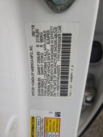 1HGCV1F50JA202079 - 2018 HONDA ACCORD EXL WHITE photo 12