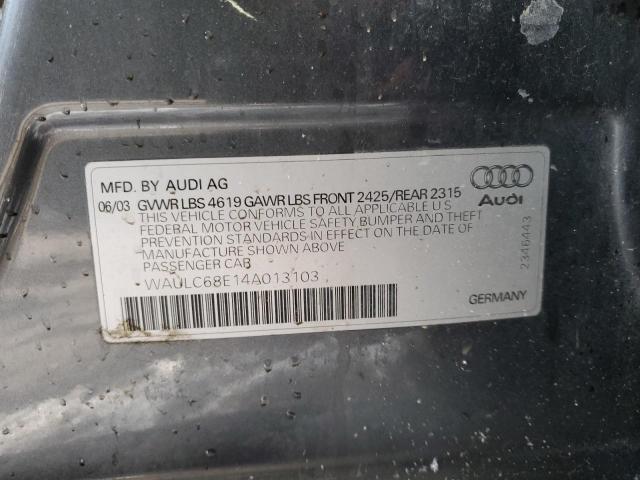 WAULC68E14A013103 - 2004 AUDI A4 1.8T QUATTRO GRAY photo 12