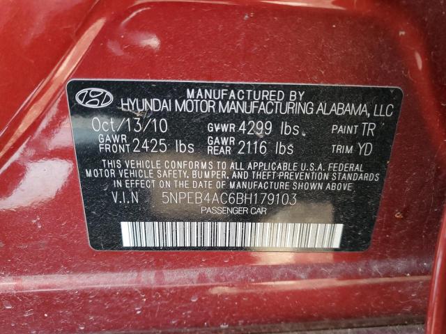 5NPEB4AC6BH179103 - 2011 HYUNDAI SONATA GLS RED photo 12