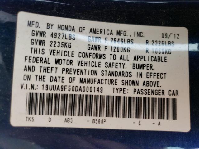 19UUA9F50DA000149 - 2013 ACURA TL TECH BLUE photo 12