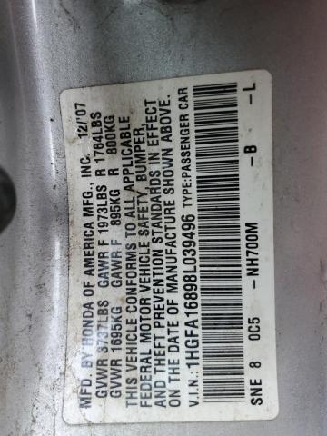 1HGFA16898L039496 - 2008 HONDA CIVIC EX SILVER photo 12