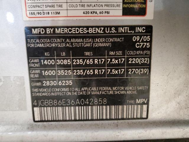 4JGBB86E36A042858 - 2006 MERCEDES-BENZ ML 350 SILVER photo 12