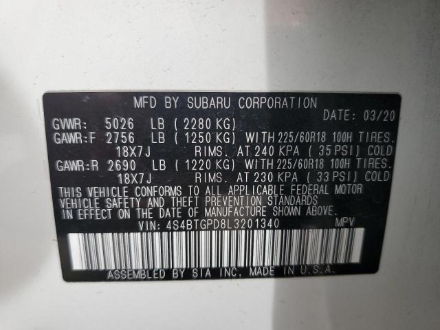 4S4BTGPD8L3201340 - 2020 SUBARU OUTBACK TOURING LDL Սպիտակ լուսանկար 14
