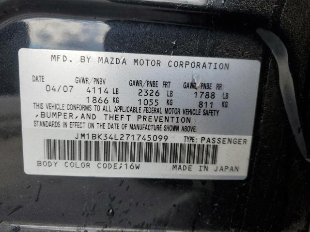 JM1BK34L271745099 - 2007 MAZDA SPEED 3 შავი ფოტო 12