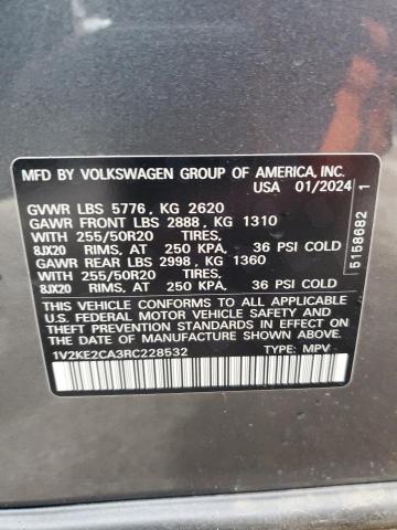 1V2KE2CA3RC228532 - 2024 VOLKSWAGEN ATLAS CROS SE Szary zdjęcie 13
