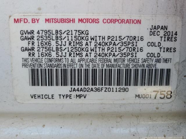 JA4AD2A36FZ011290 - 2015 MITSUBISHI OUTLANDER ES WHITE photo 13