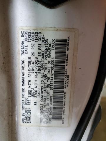 5TBBT4412YS015014 - 2000 TOYOTA TUNDRA ACCESS CAB თეთრი ფოტო 12