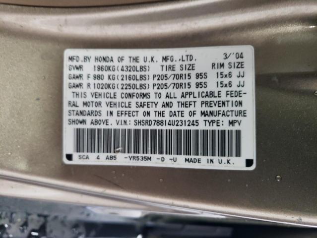 SHSRD78814U231245 - 2004 HONDA CR-V EX GOLD photo 12