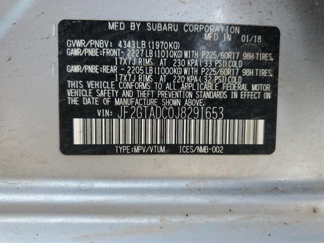 JF2GTADC0J8291653 - 2018 SUBARU CROSSTREK PREMIUM SILVER photo 12