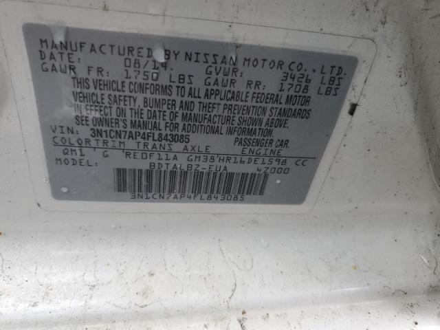 3N1CN7AP4FL843085 - 2015 NISSAN VERSA S WHITE photo 12