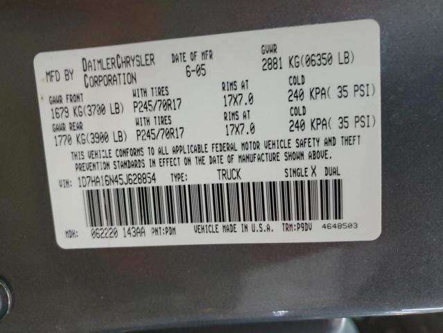 1D7HA16N45J628854 - 2005 DODGE RAM 1500 ST GRAY photo 12