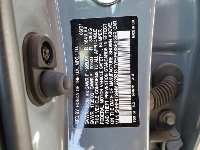 SHHFK7G44MU229213 - 2021 HONDA CIVIC SPORT 青色 照片 12