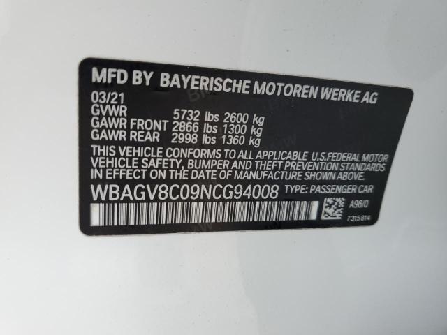 WBAGV8C09NCG94008 - 2022 BMW M850XI WHITE photo 12