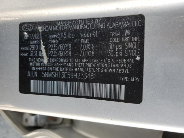 5NMSH13E59H233481 - 2009 HYUNDAI SANTA FE SE SILVER photo 14