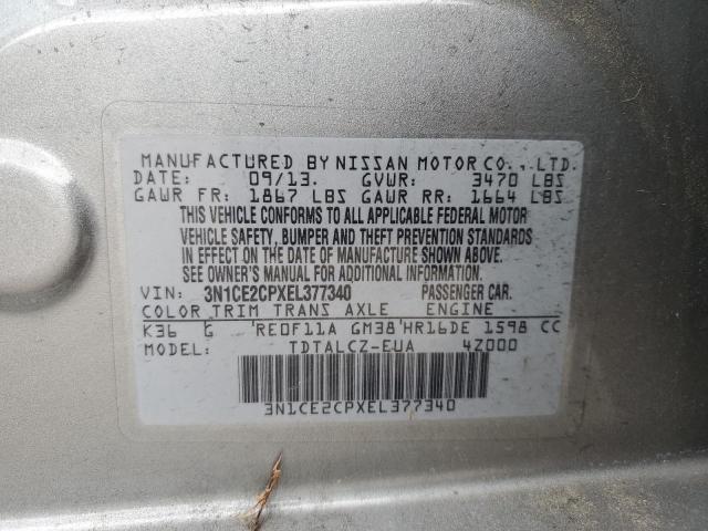 3N1CE2CPXEL377340 - 2014 NISSAN VERSA NOTE S GRAY photo 12