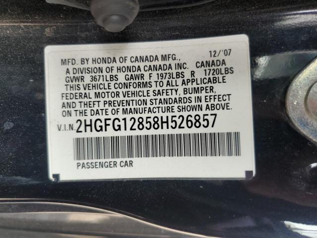 2HGFG12858H526857 - 2008 HONDA CIVIC EX BLACK photo 12