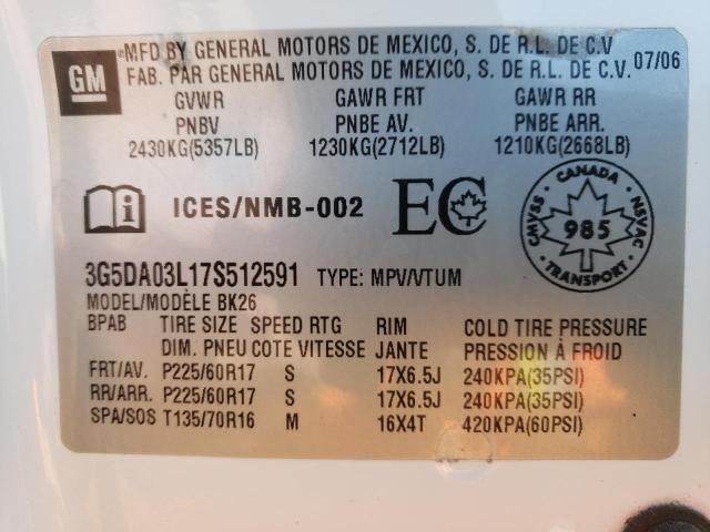 3G5DA03L17S512591 - 2007 BUICK RENDEZVOUS CX WHITE photo 13