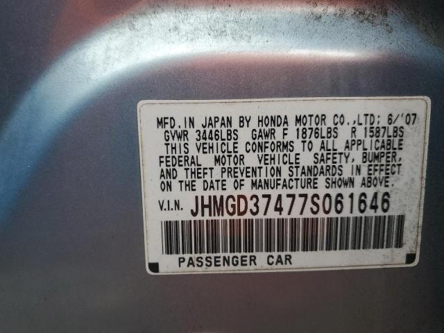 JHMGD37477S061646 - 2007 HONDA FIT BLUE photo 12