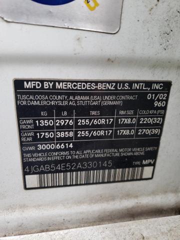 4JGAB54E52A330145 - 2002 MERCEDES-BENZ ML320 320 WHITE photo 12