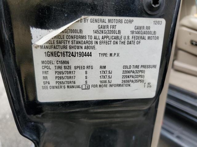 1GNEC16T24J190444 - 2004 CHEVROLET SUBURBAN C1500 BLACK photo 13