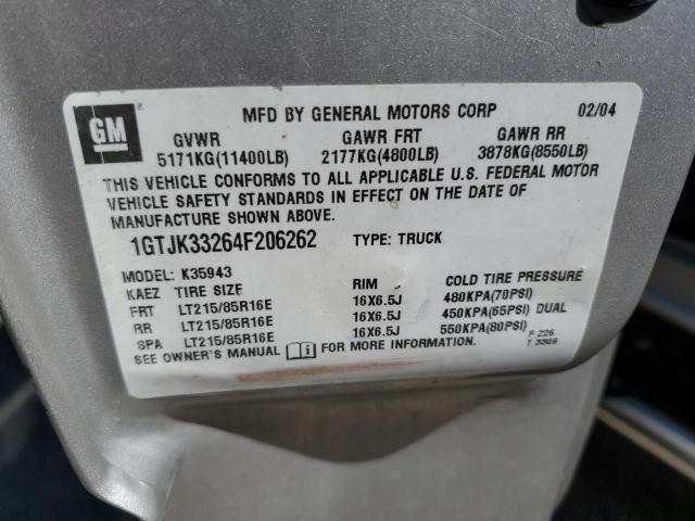 1GTJK33264F206262 - 2004 GMC NEW SIERRA K3500 SILVER photo 12