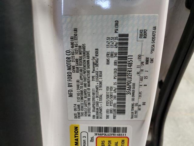 3FA6P0LU2FR148511 - 2015 FORD FUSION SE HYBRID WHITE photo 13