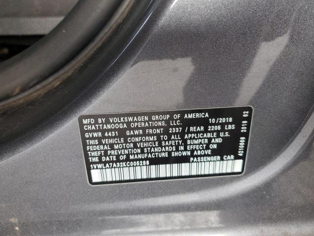 1VWLA7A32KC005288 - 2019 VOLKSWAGEN PASSAT WOLFSBURG 灰色 照片 12
