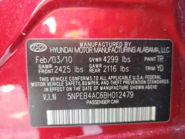 5NPEB4AC6BH012479 - 2011 HYUNDAI SONATA GLS RED photo 12