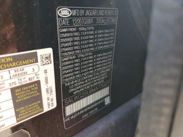 SALWG2SU8MA775477 - 2021 LAND ROVER RANGE ROVE SE GRAY photo 12