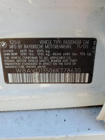 WBAVD13506KT78630 - 2006 BMW 325 XI WHITE photo 12