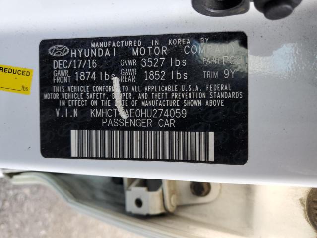 KMHCT4AE0HU274059 - 2017 HYUNDAI ACCENT SE WHITE photo 12