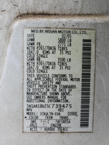 5N1AR18U25C739475 - 2005 NISSAN PATHFINDER LE თეთრი ფოტო 13