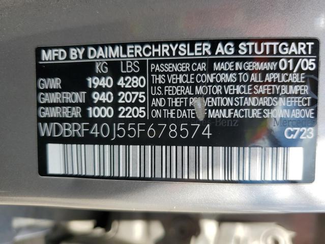 WDBRF40J55F678574 - 2005 MERCEDES-BENZ C 230K SPORT SEDAN SILVER photo 12