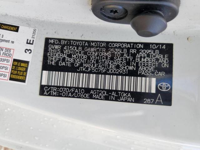 JTKJF5C75FJ002931 - 2015 TOYOTA SCION TC 白色 照片 12