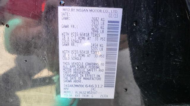 5N1AR2MN9DC646312 - 2013 NISSAN PATHFINDER S შავი ფოტო 10