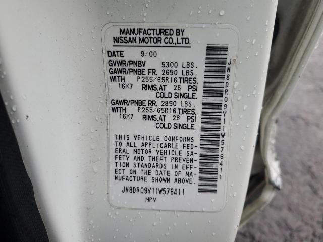 JN8DR09Y11W576411 - 2001 NISSAN PATHFINDER LE 白色 照片 14