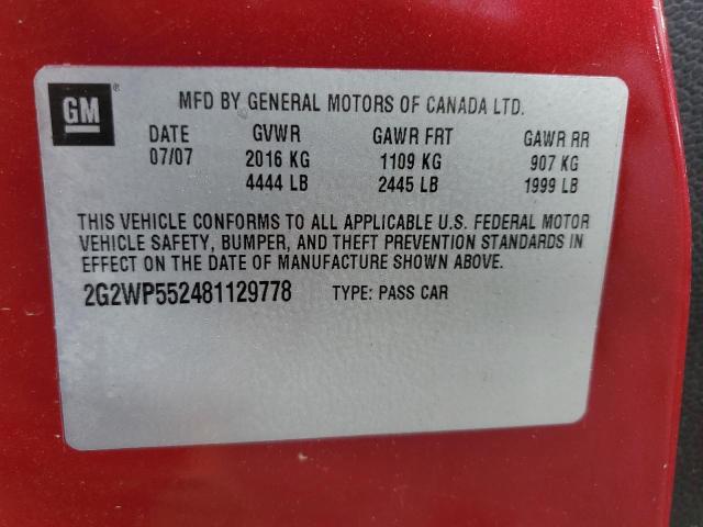 2G2WP552481129778 - 2008 PONTIAC GRAND PRIX 蓝色 照片 12