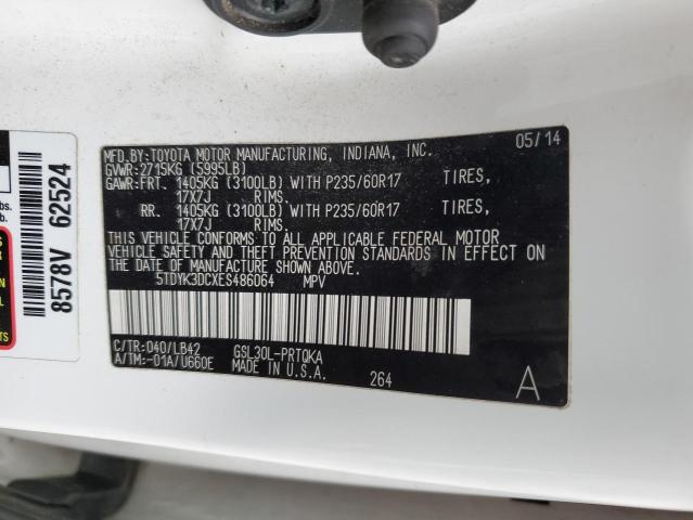 5TDYK3DCXES486064 - 2014 TOYOTA SIENNA XLE WHITE photo 13