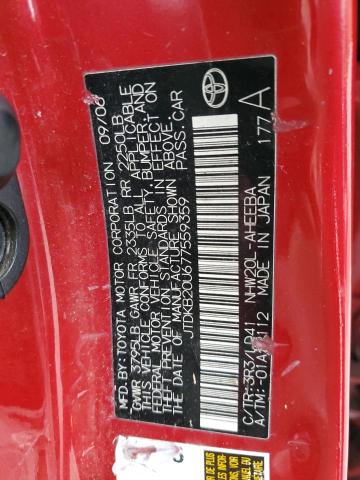 JTDKB20U677559359 - 2007 TOYOTA PRIUS RED photo 12