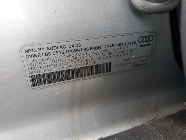 WAUKH94F36N183892 - 2006 AUDI A6 AVANT QUATTRO SILVER photo 12